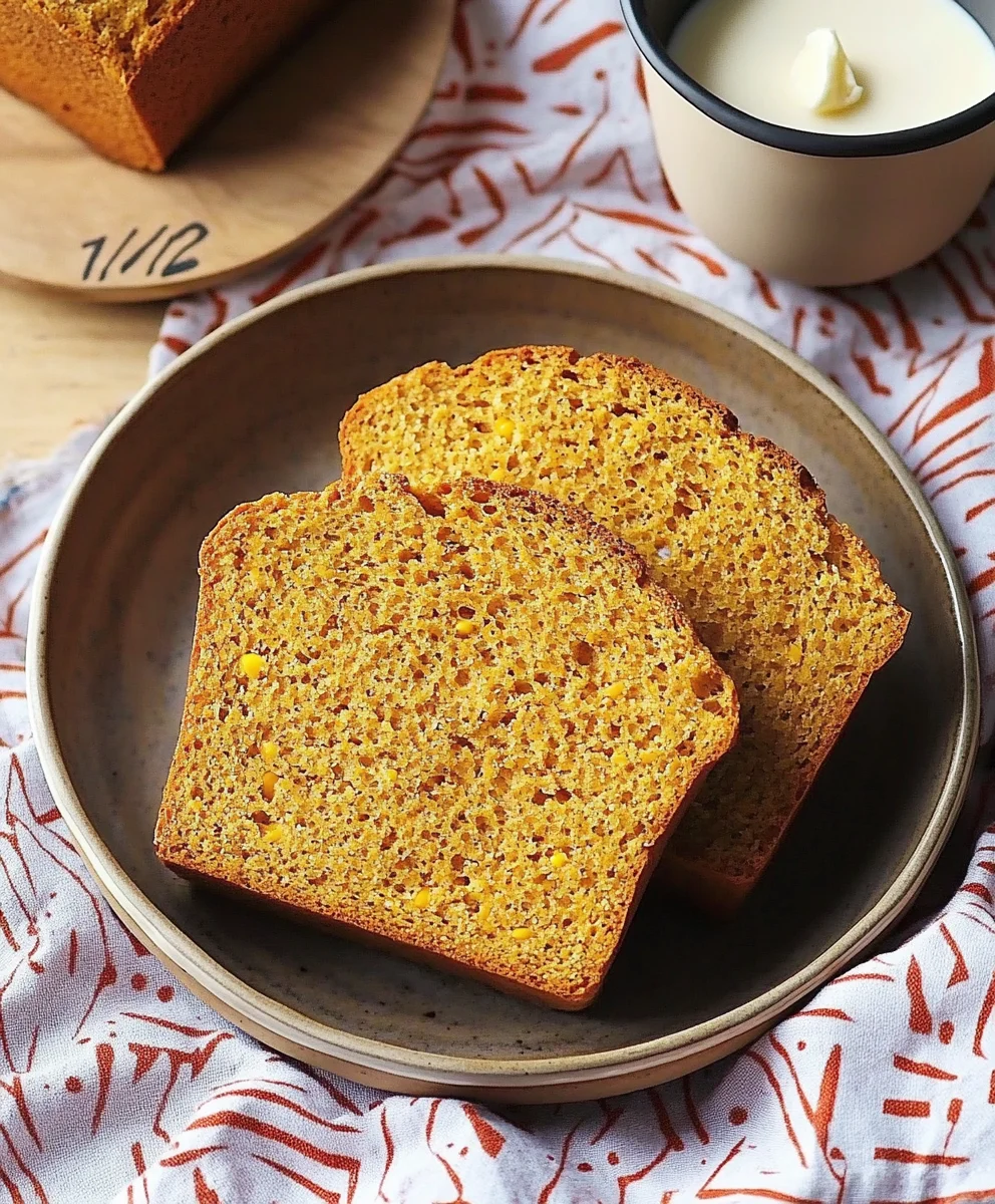 Close-up of two slices of Anadama Bread with a rustic texture and a side of butter.