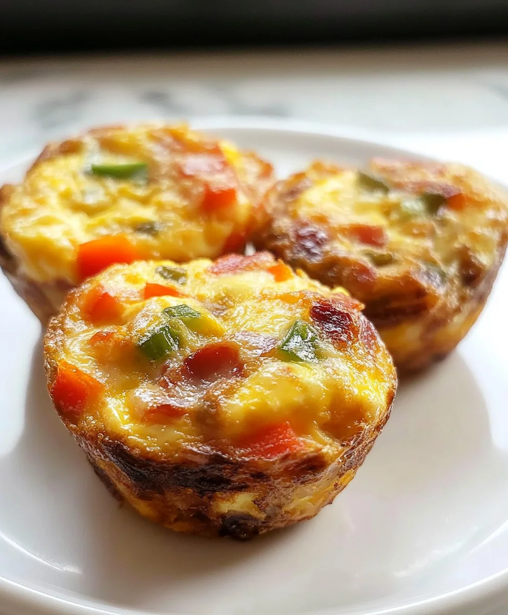 Delicious breakfast egg muffins with crispy bacon, melted cheese, and fresh green onions.