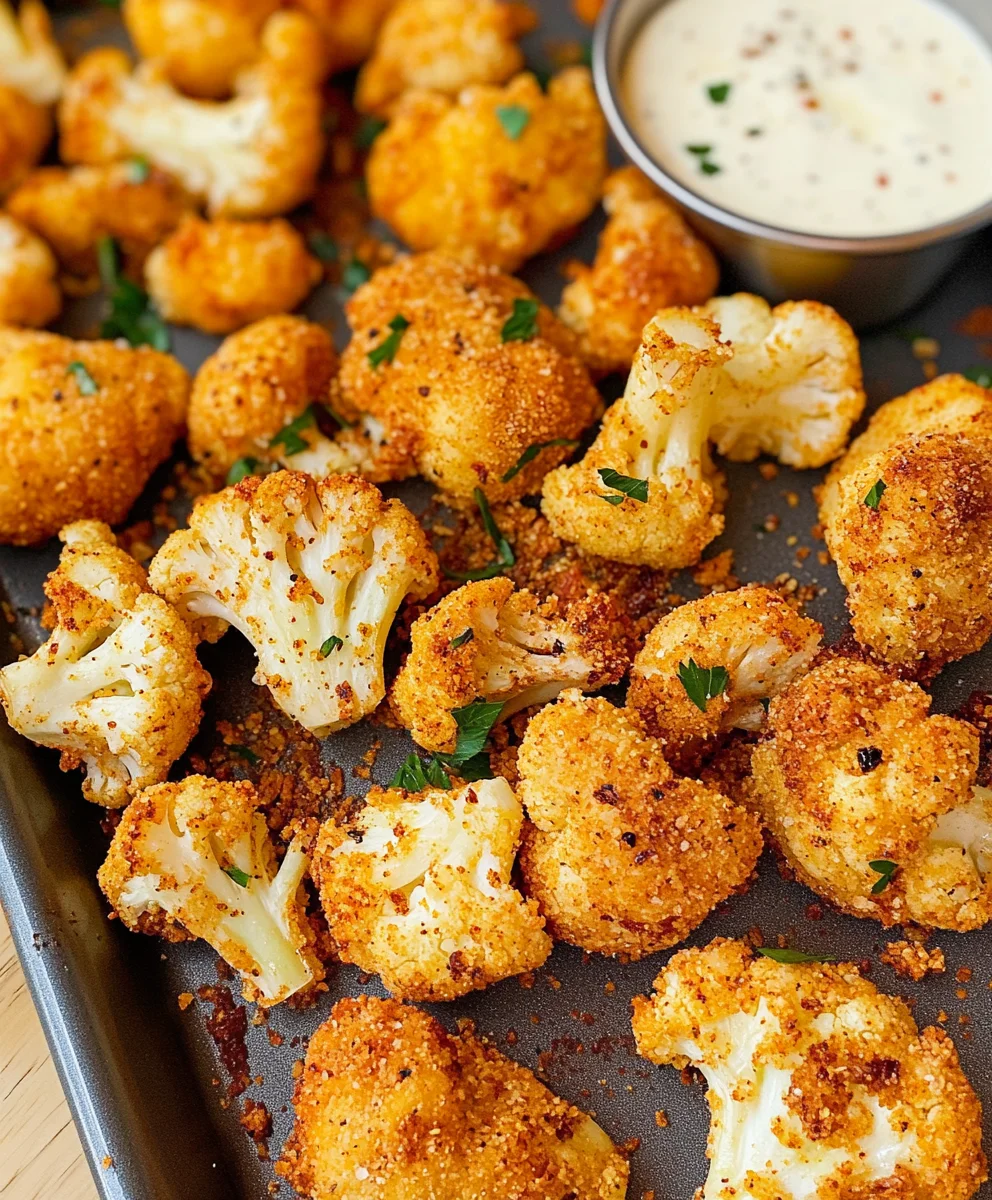 Crunchy, golden-brown crispy cauliflower served with a creamy dipping sauce for extra flavor.