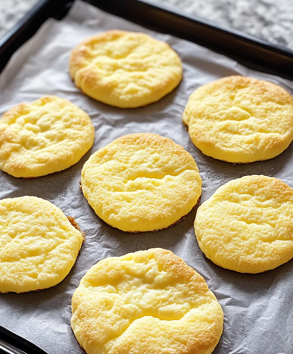 A stack of golden Keto Cloud Bread rounds showing their airy and soft texture