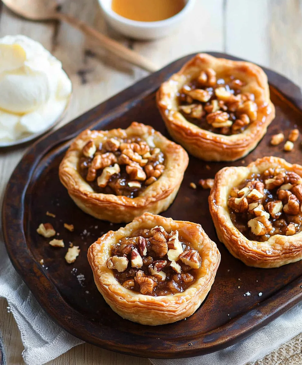 Close-Up of Puff Pastry Walnut Tarts with a Rich Nut Filling