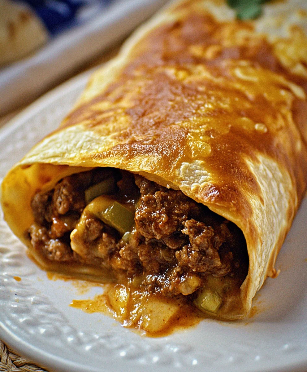 Crispy Beef and Cheese Chimichanga with a golden-brown tortilla and a savory, cheesy beef filling.