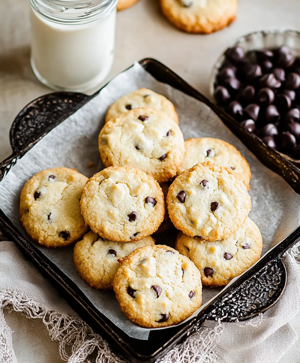 Crispy cottage cheese cookies with chocolate chips cooling on a wire rack.