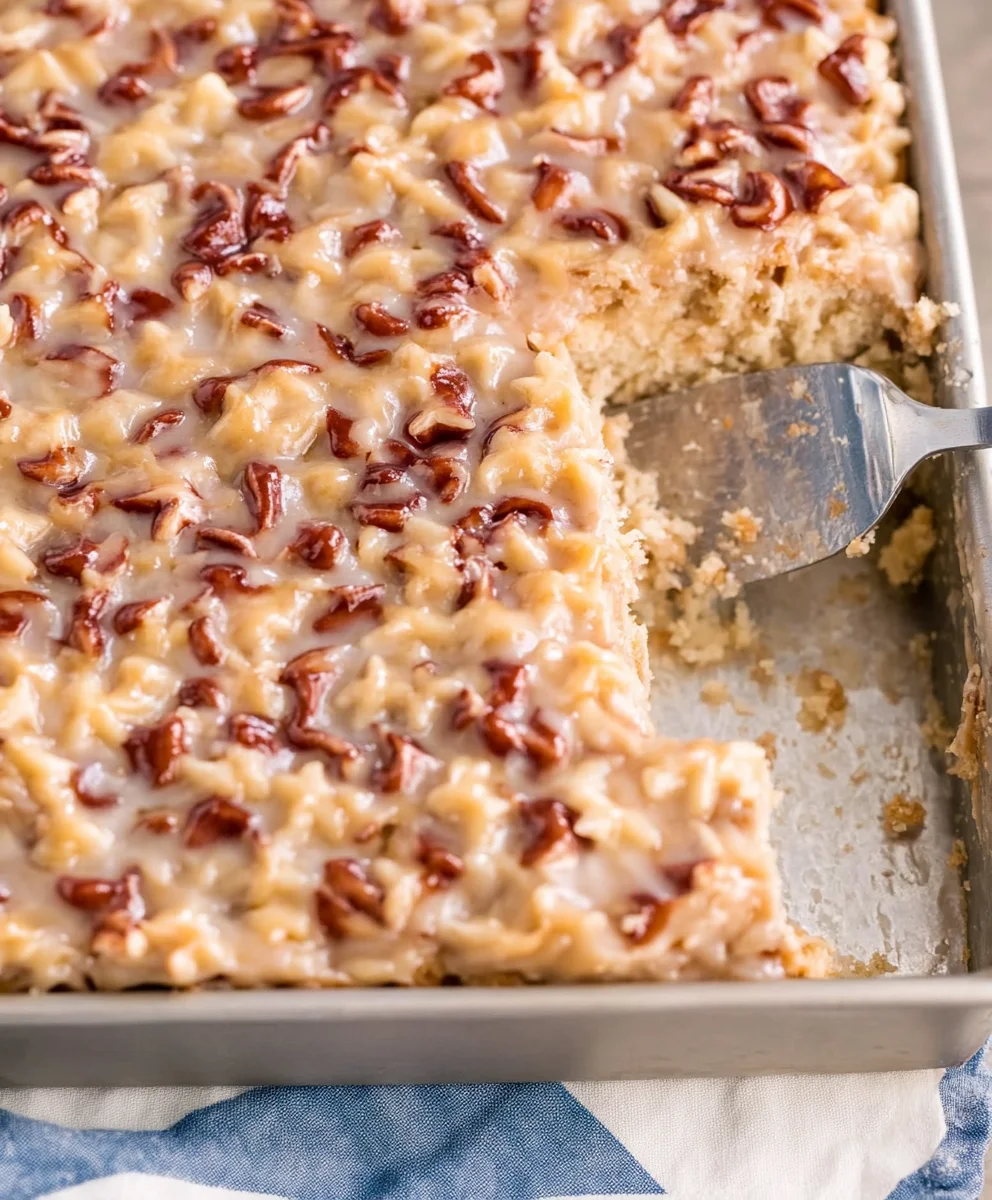 God Bless America Cake in a baking pan with a slice removed