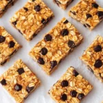 Close-up of homemade healthy granola bars with oats and chocolate chips