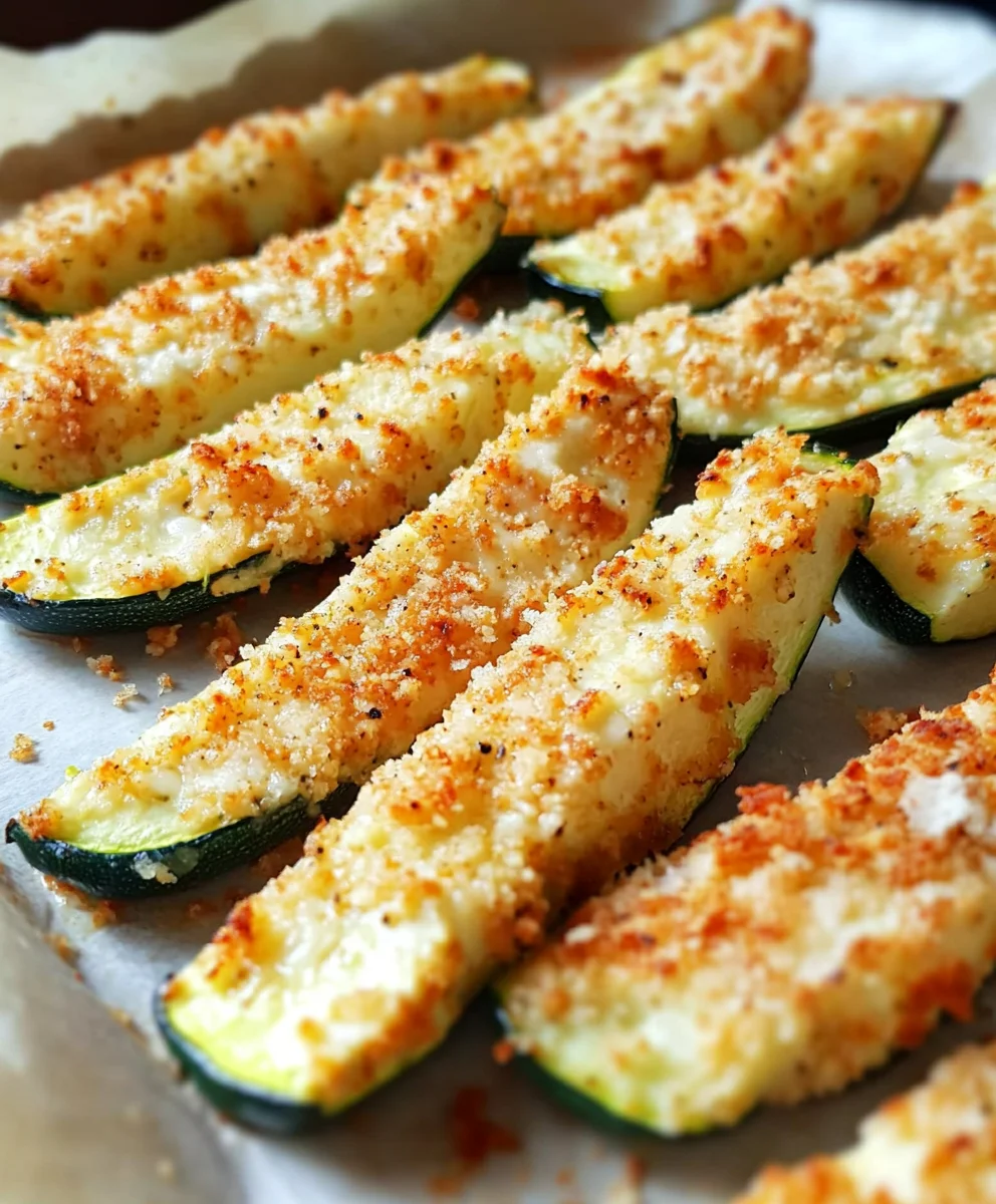 Close-up of crispy Parmesan Crusted Zucchini Wedges with panko breadcrumbs.