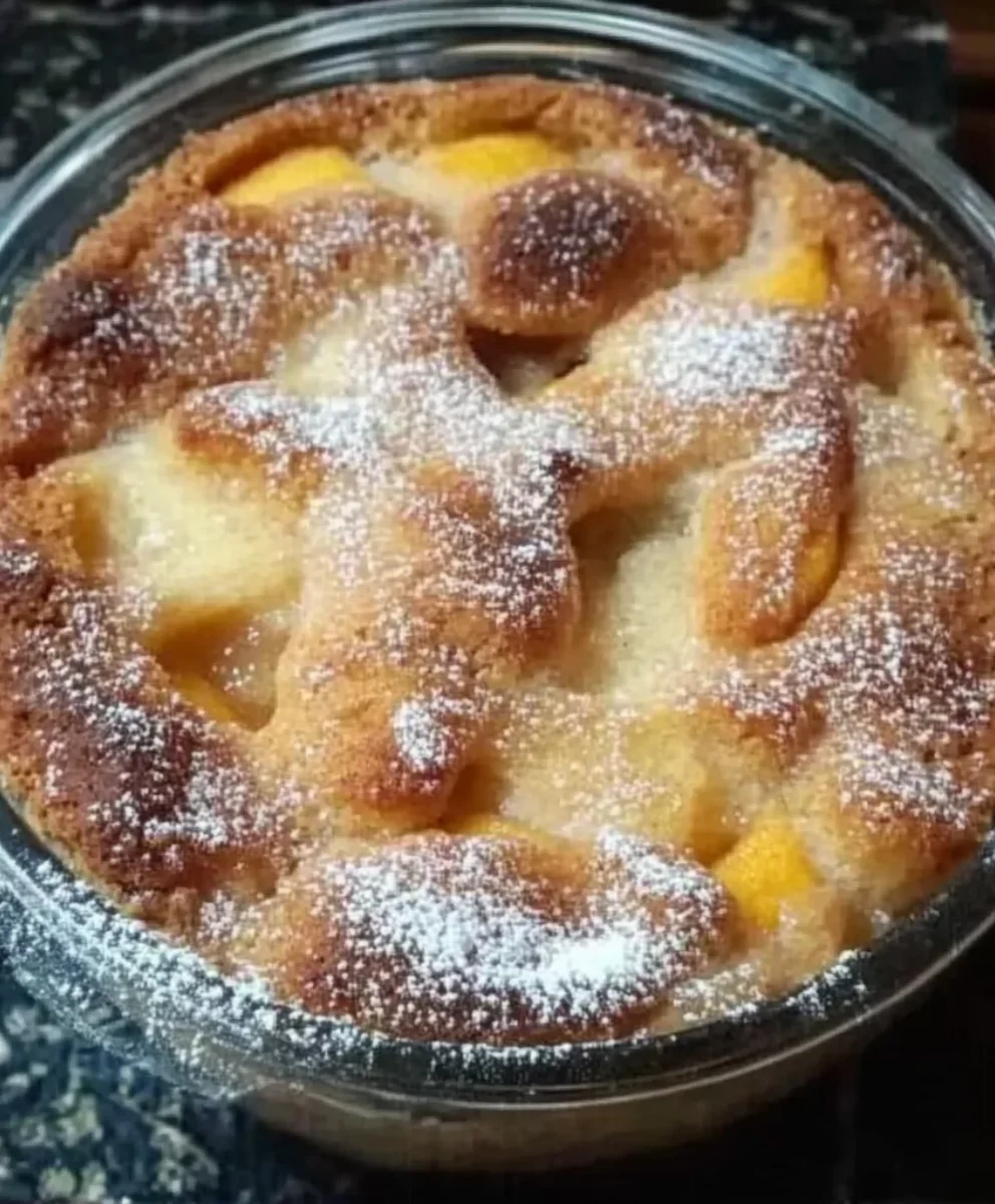 Southern-style peach cobbler baked until bubbly and golden, topped with cinnamon sugar