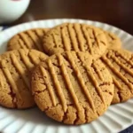 Close-up of classic peanut butter cookies with criss-cross pattern on a white plate