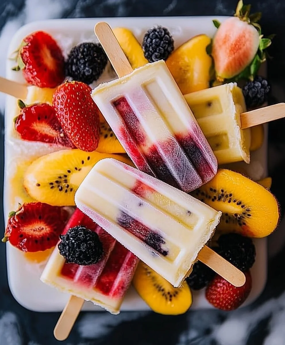 Homemade 4-Ingredient Fruit & Yogurt Popsicles ready to eat