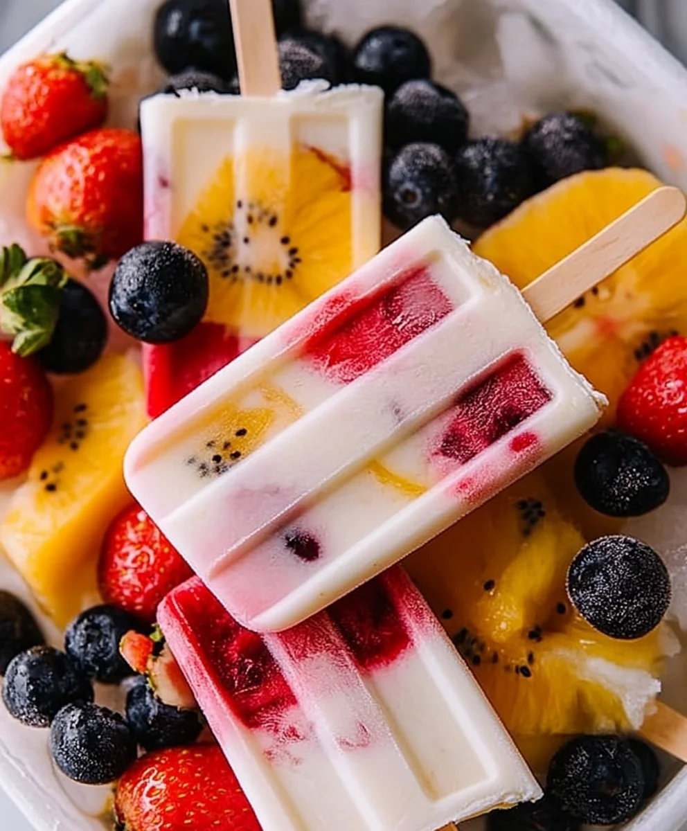 Refreshing 4-Ingredient Fruit Yogurt Popsicles in molds