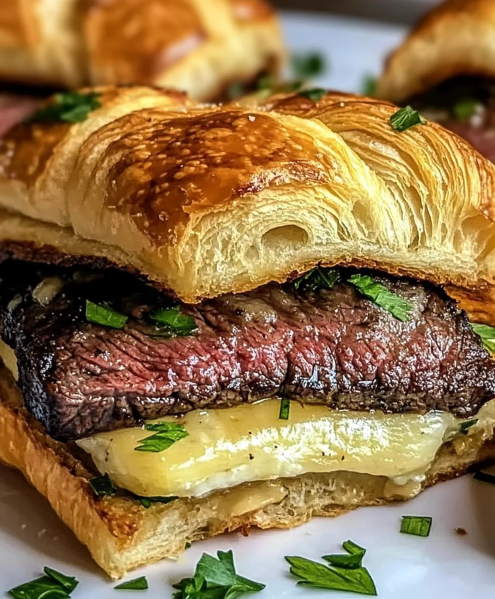 Assembly of Black Garlic Butter Steak & Brie Croissant