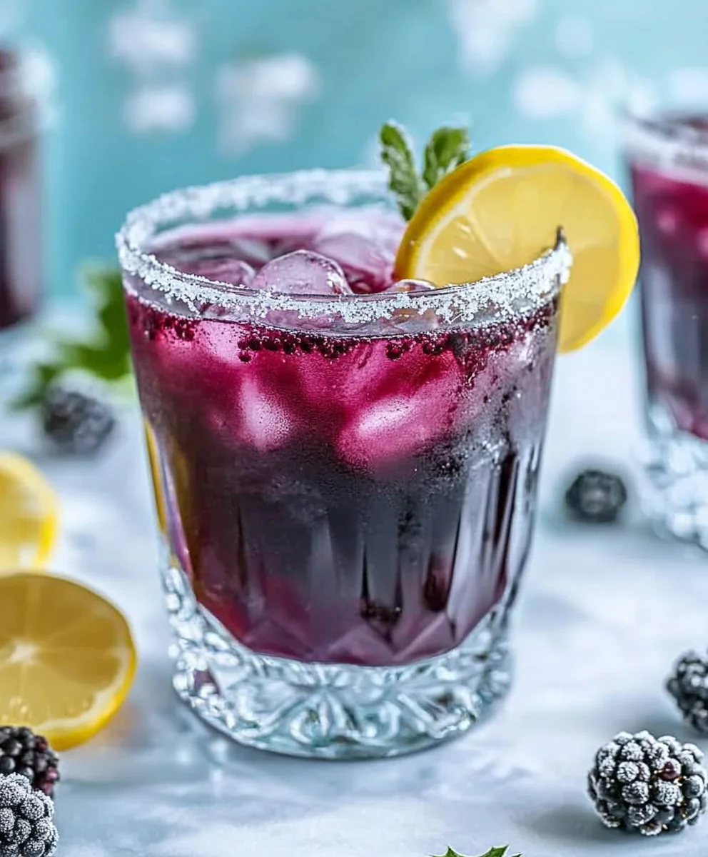 Ingredients for Blackberry Frost Mocktail Recipe including fresh blackberries and lemon
