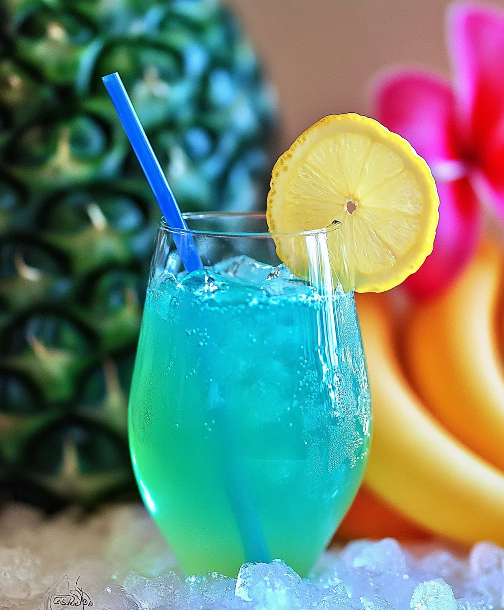 Tropical Blue Hawaii Mocktail Recipe with Cocktail Umbrella