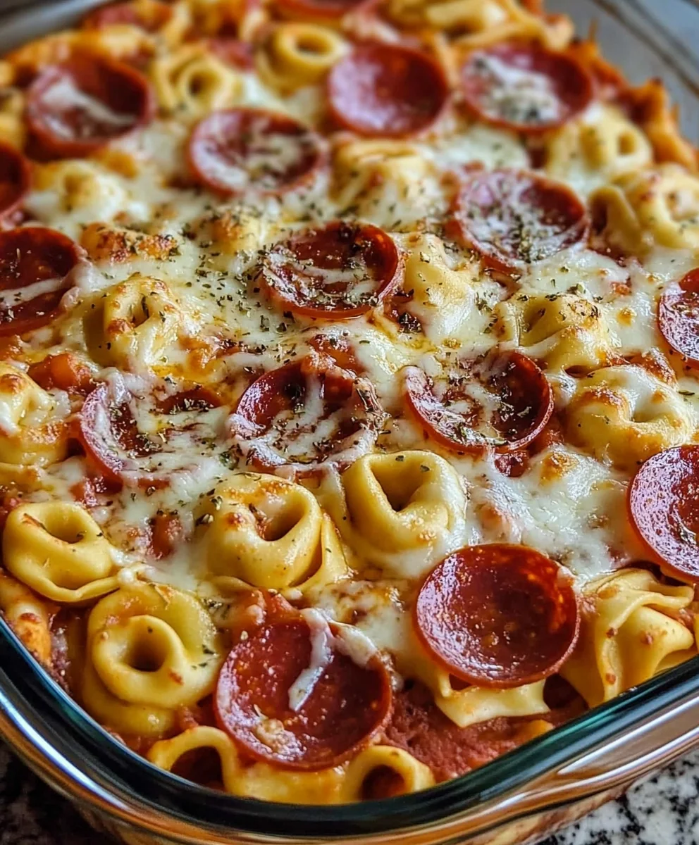 Cheese Tortellini Pepperoni Pizza Casserole Baking
