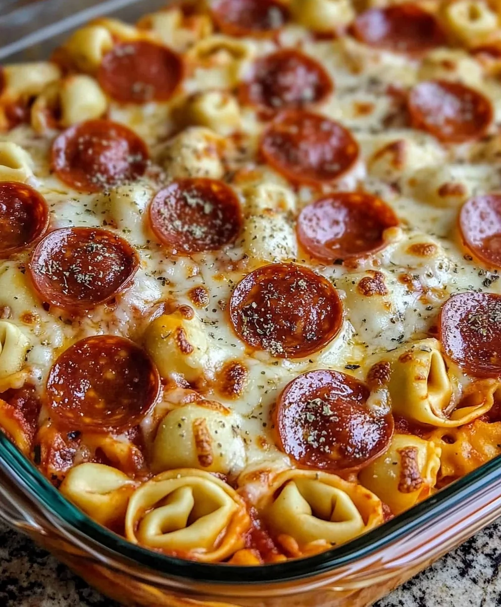 Finished Creamy Tortellini Pepperoni Casserole