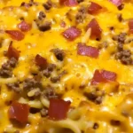Cheeseburger Orzo Bake with Ground Beef and Melted Cheese