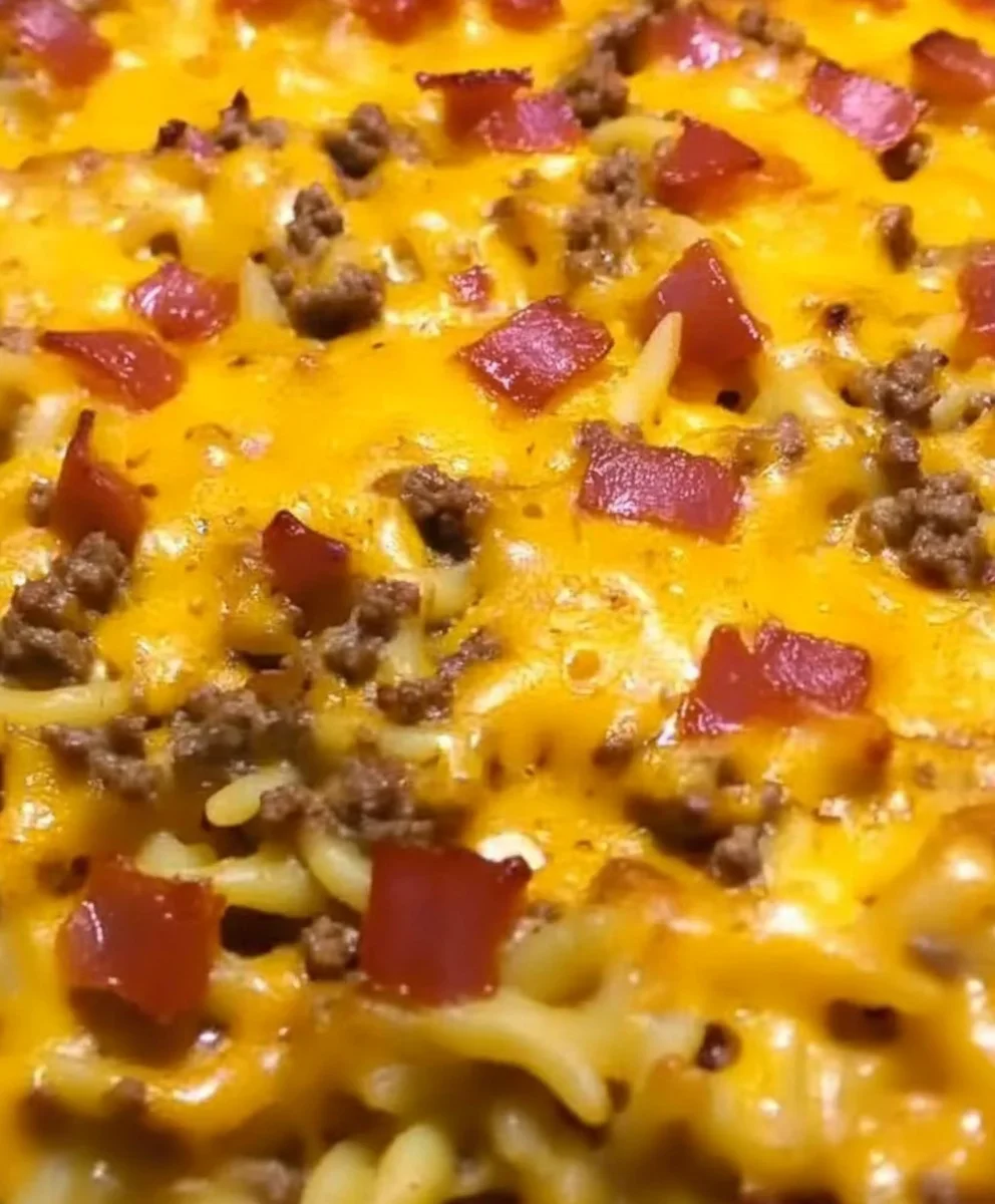 Cheeseburger Orzo Bake with Ground Beef and Melted Cheese