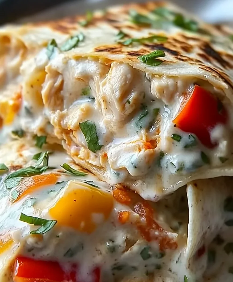 Chicken Bell Pepper Ranch Burritos wrapped in flour tortillas