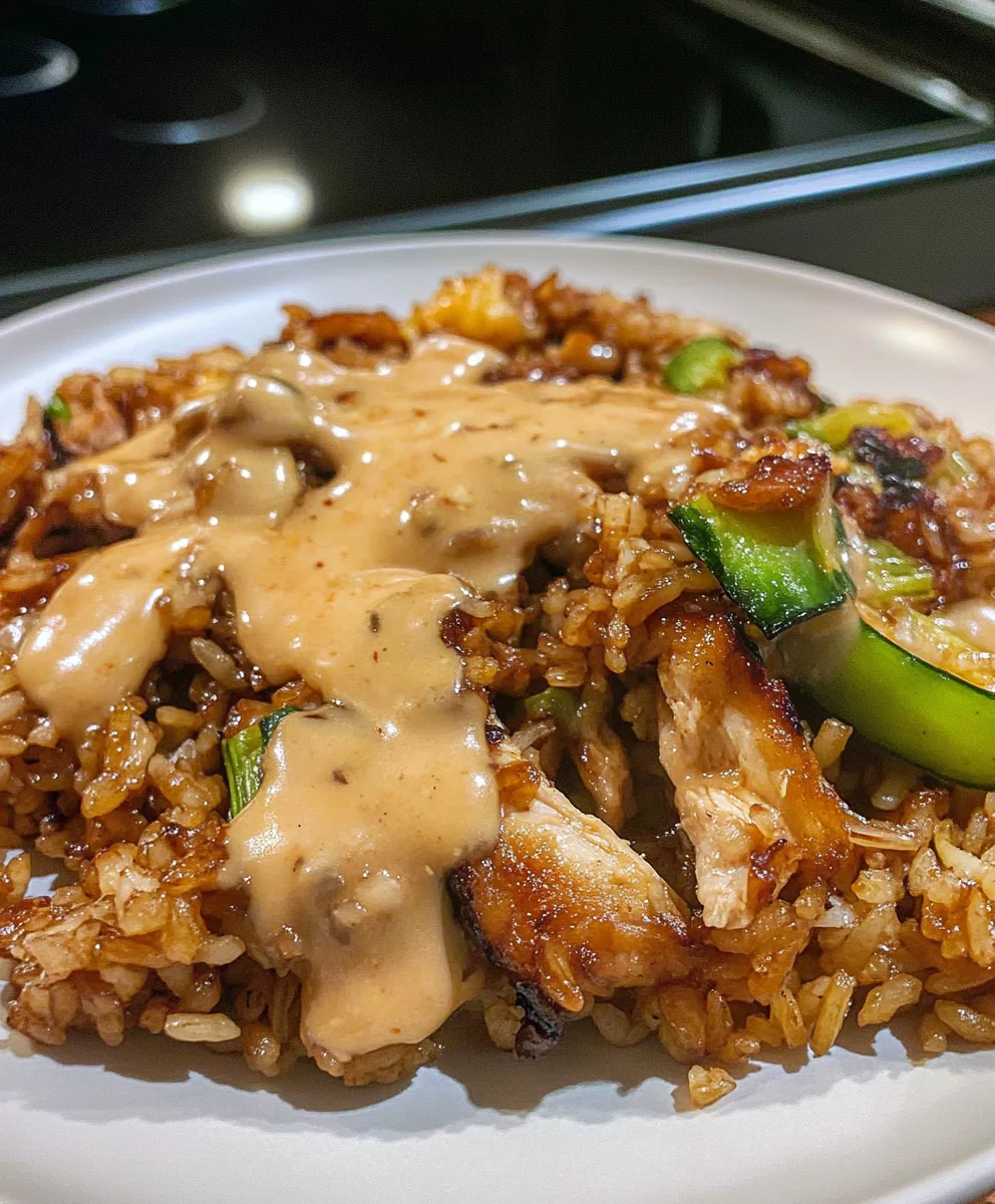 Hibachi Style Chicken Fried Rice with Vegetables and Soy Sauce