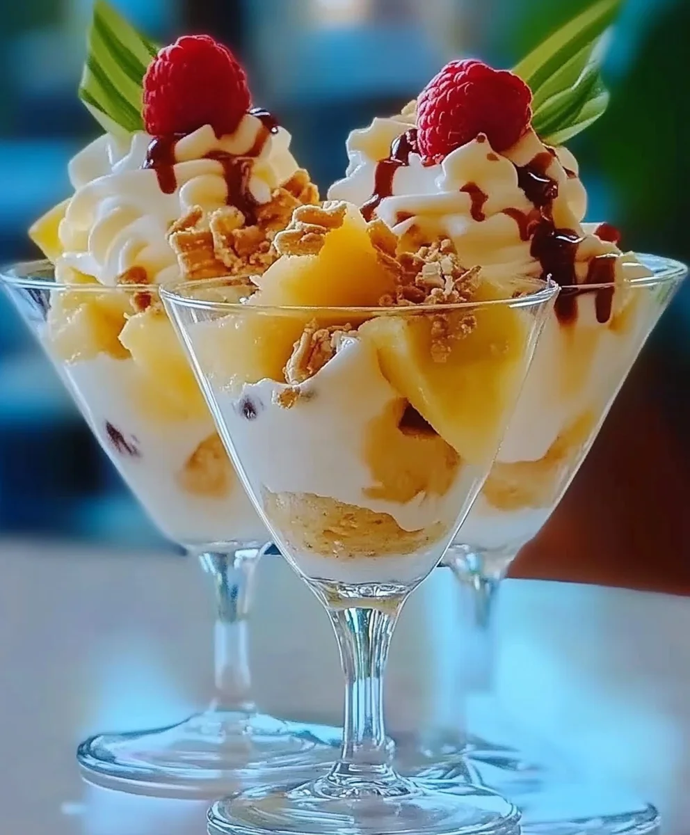 Ice Cream Sundae Piña Colada with pineapple chunks
