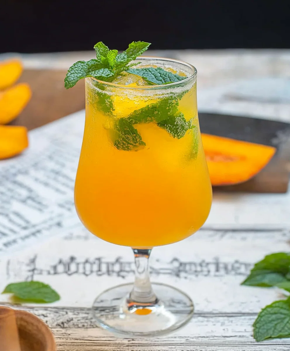 Refreshing Mango Mojito Mocktail with mint and lime garnish