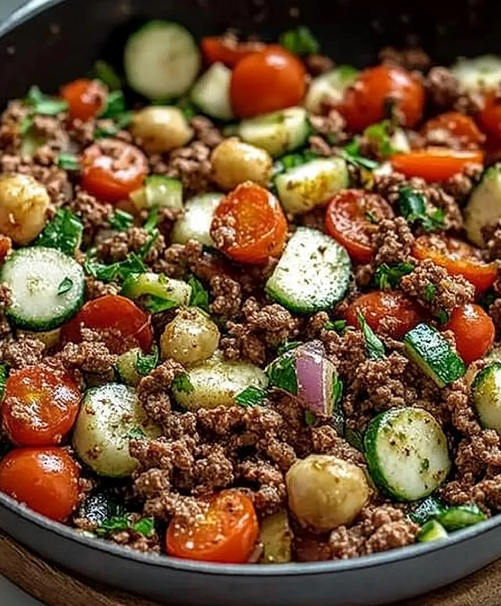 Easy Mediterranean Ground Beef Skillet with Olives and Parsley