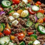 Mediterranean Ground Beef Skillet with Zucchini and Feta