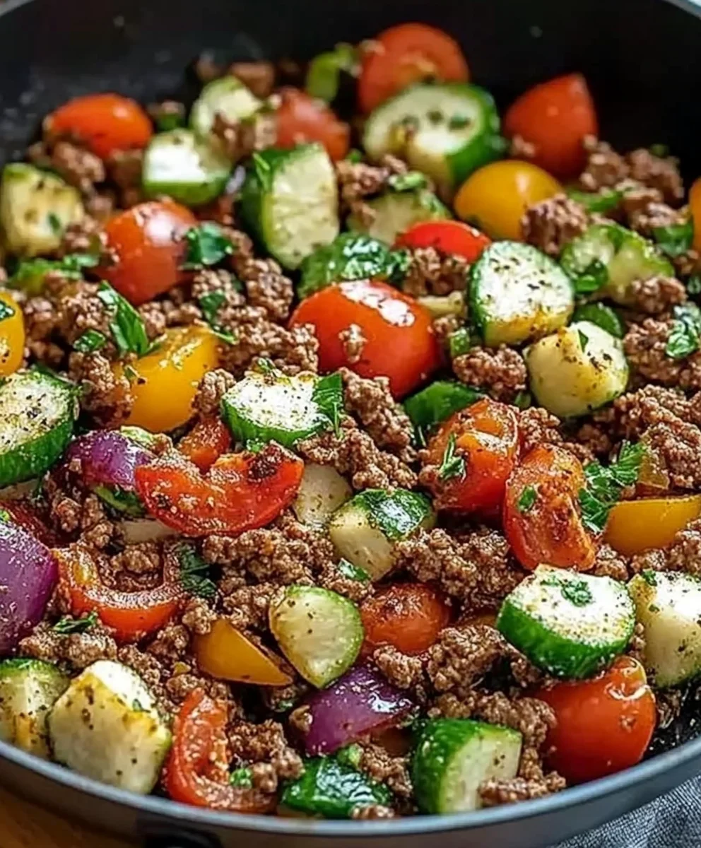 One-Pan Mediterranean Ground Beef with Fresh Vegetables