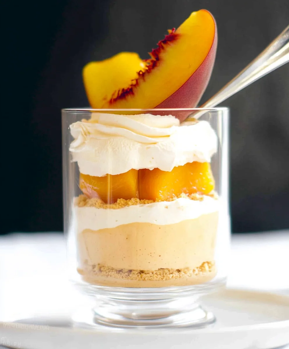 Peach Mousse Trifle with layers of peach mousse and vanilla cake