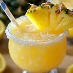 Refreshing Pineapple Lemon Drop cocktail garnished with lemon wedge