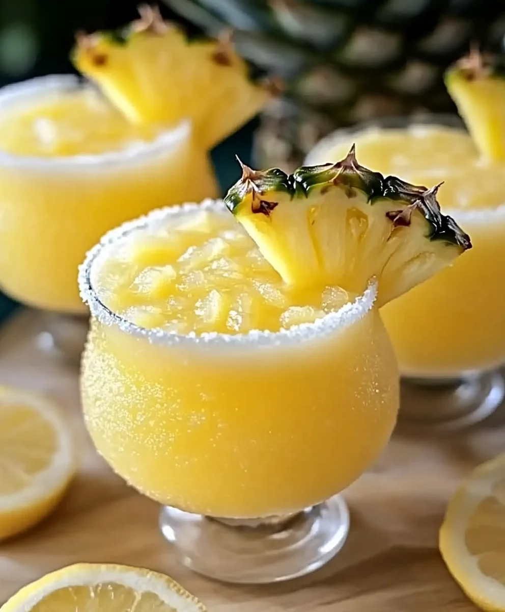 Pineapple Lemon Drop Martini with sugar-rimmed glass and garnishes