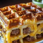 Sausage & Maple Waffle Bake in casserole dish