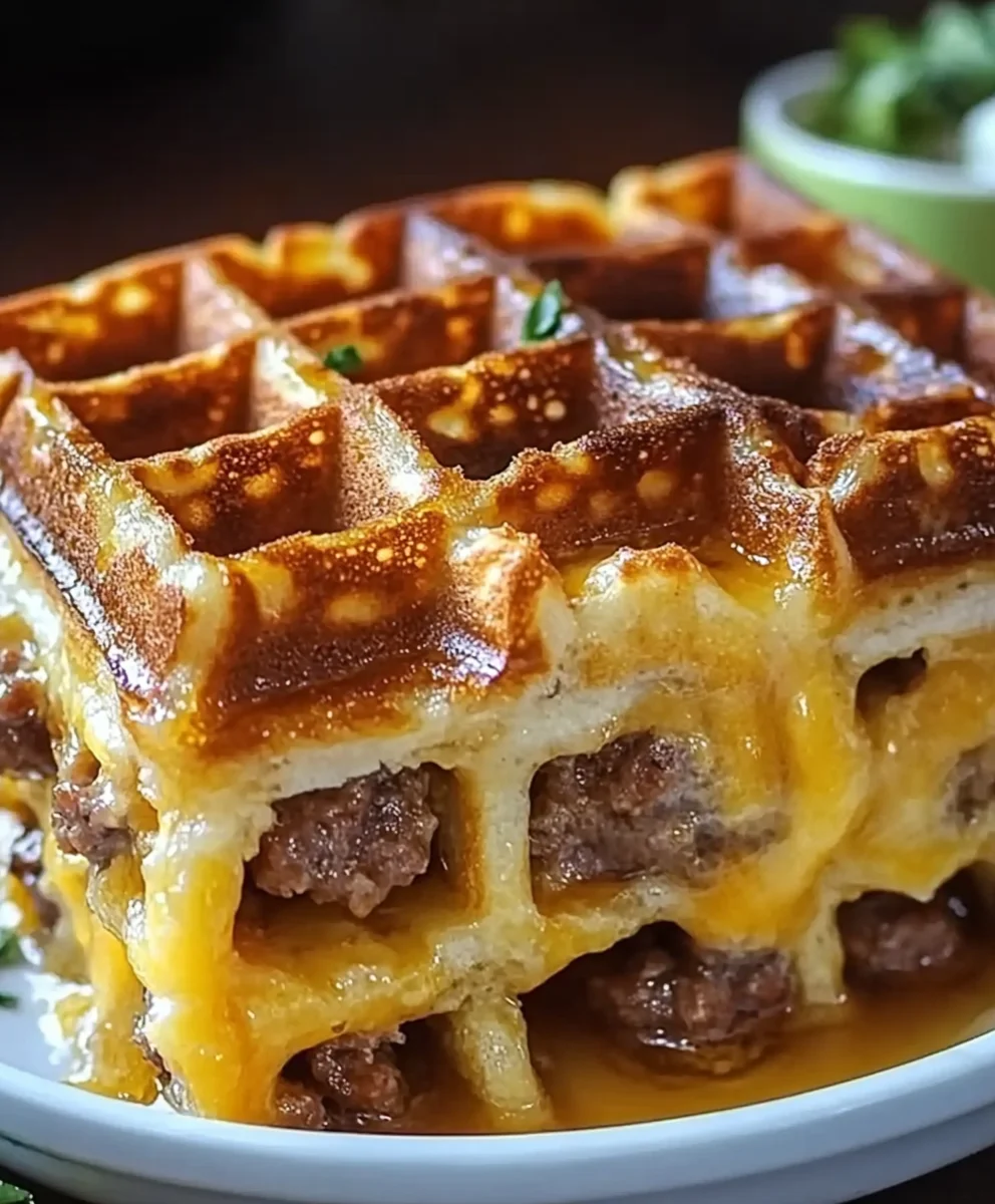 Sausage & Maple Waffle Bake in casserole dish
