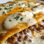 Southern Breakfast Enchiladas with Sausage Gravy Topped with Cheese