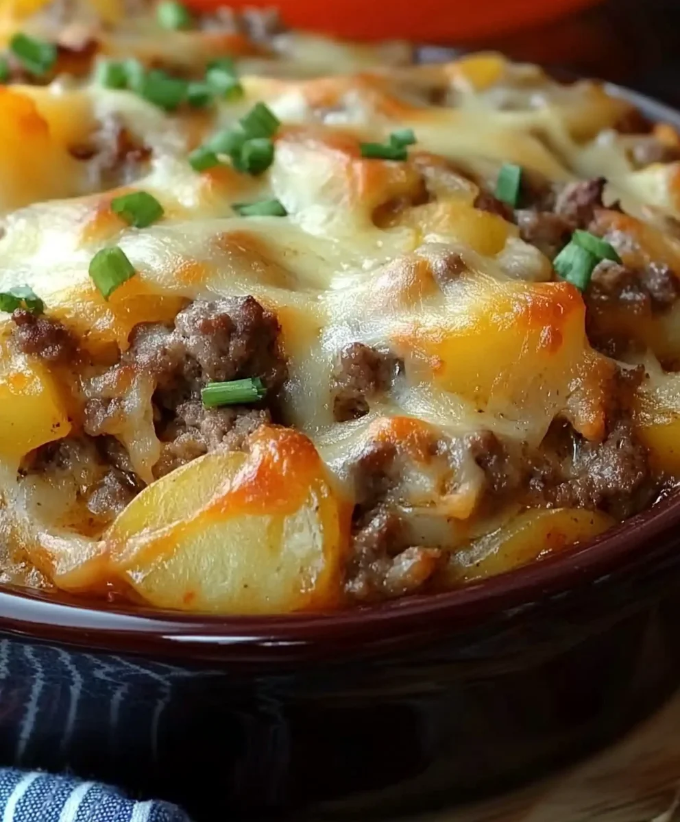 Baked Southern Hamburger and Potato Casserole in a Dish