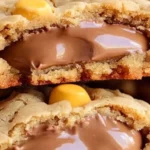 Freshly baked Triple Peanut Butter Cookies with Reese's Pieces