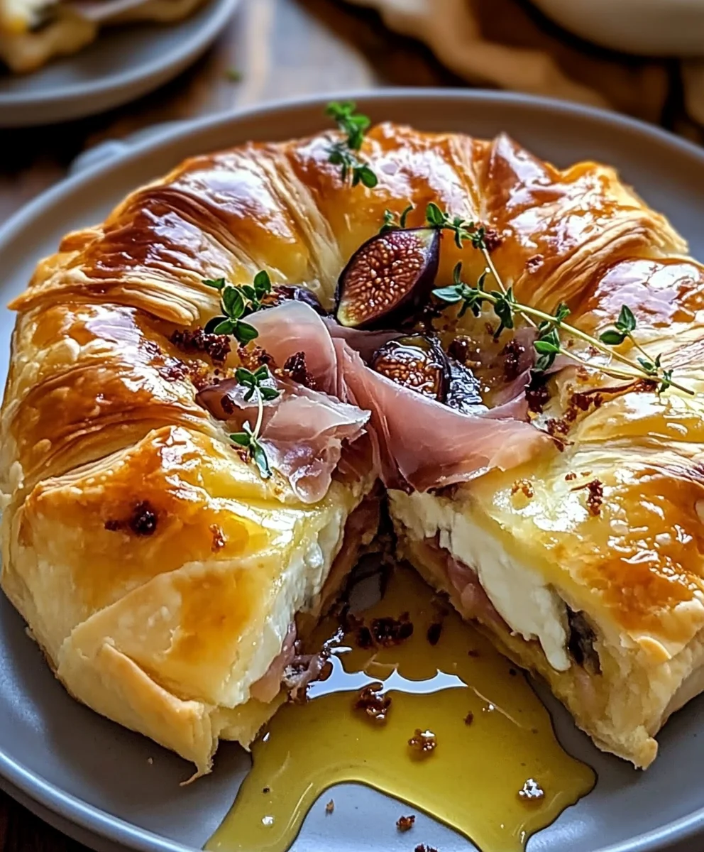 Baked Brie in Puff Pastry with Figs and Drizzled Honey
