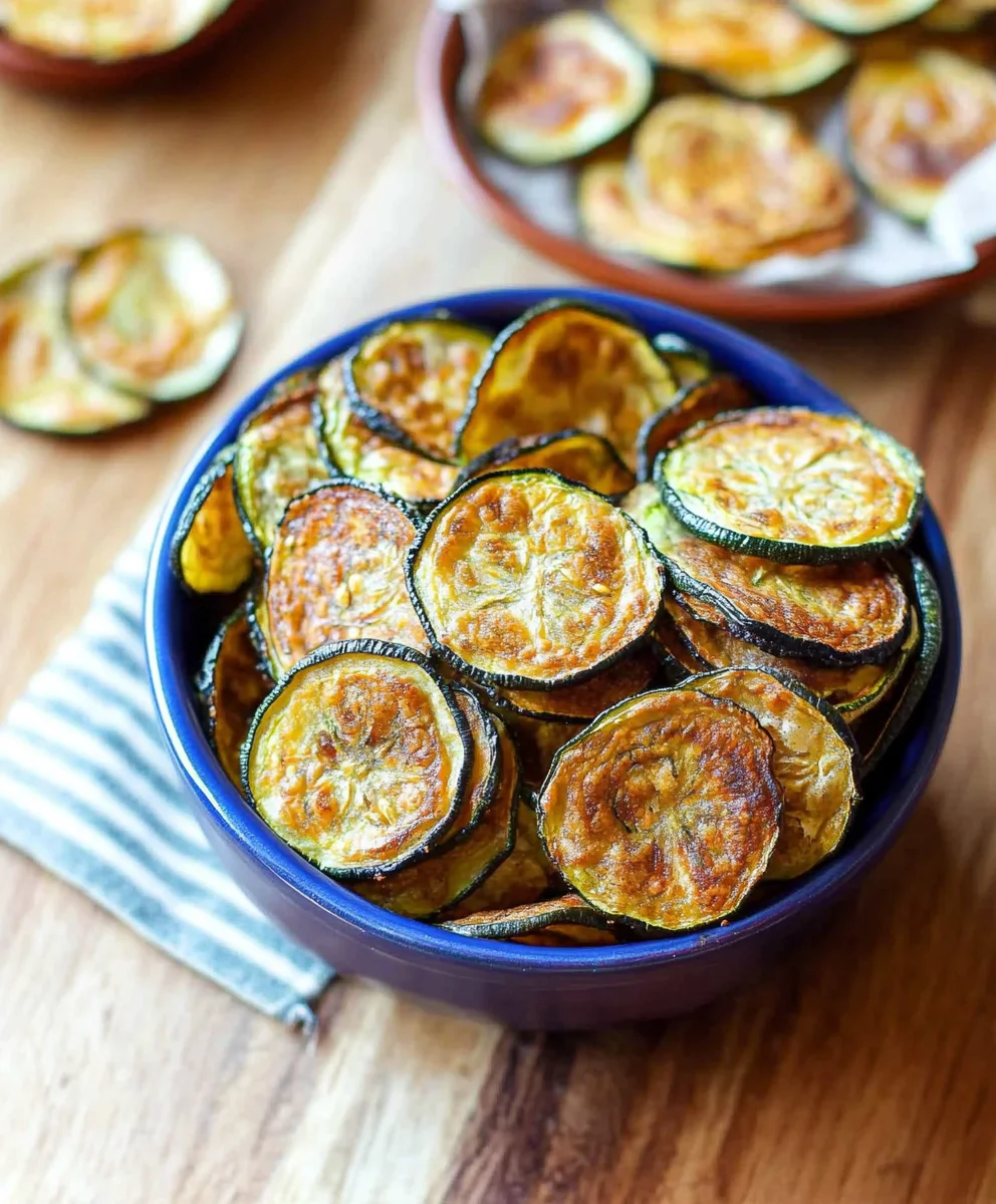 Healthy zucchini chips freshly baked in the oven