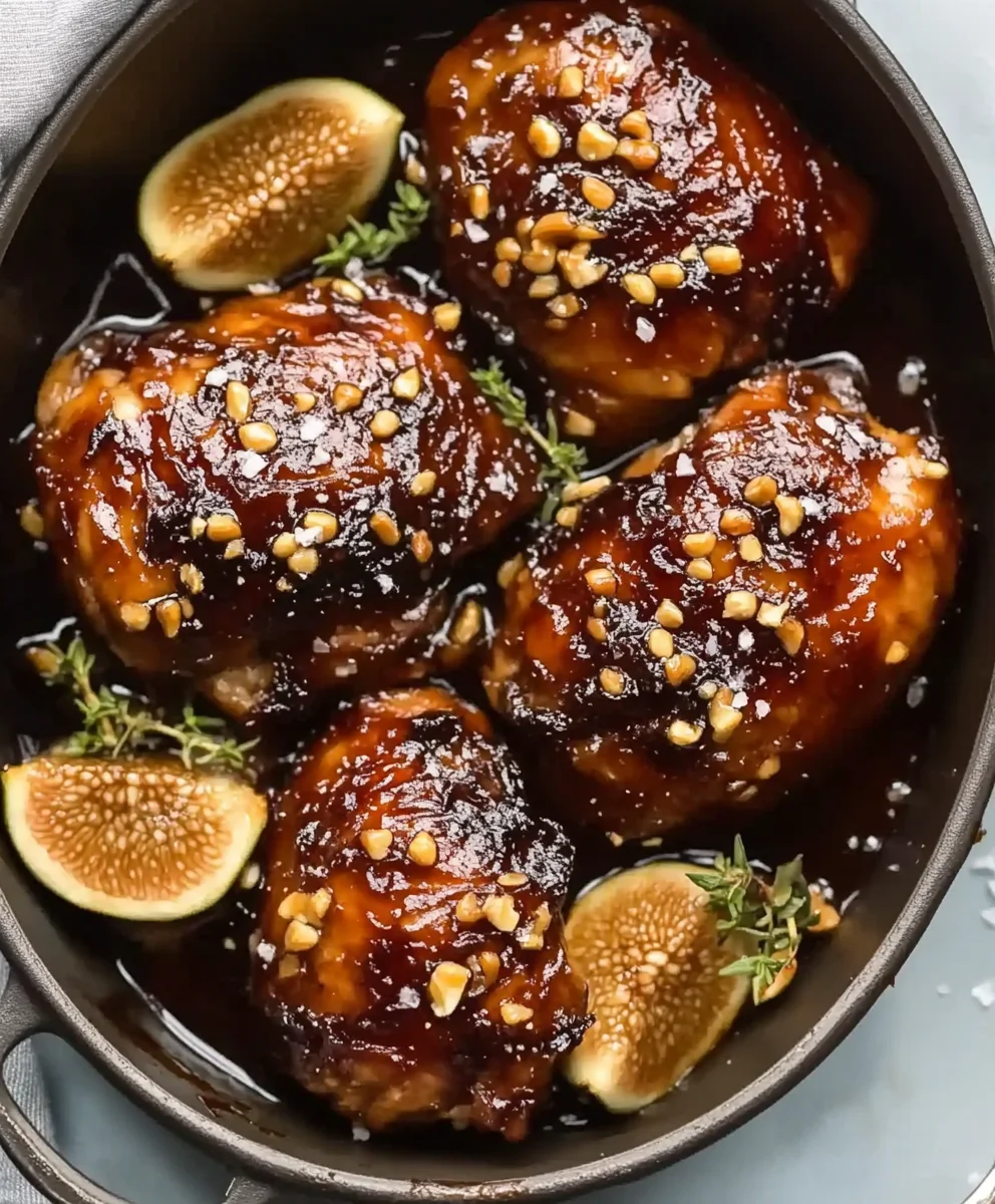 Balsamic Fig Chicken Thighs with Fresh Sprigs of Thyme