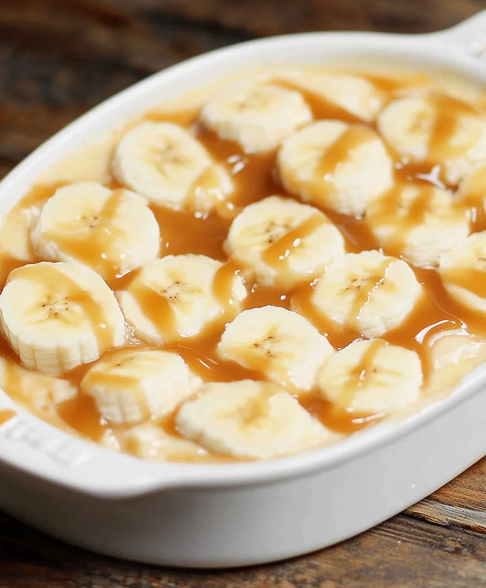 Banana Pudding Tiramisu with Caramel layers and banana slices