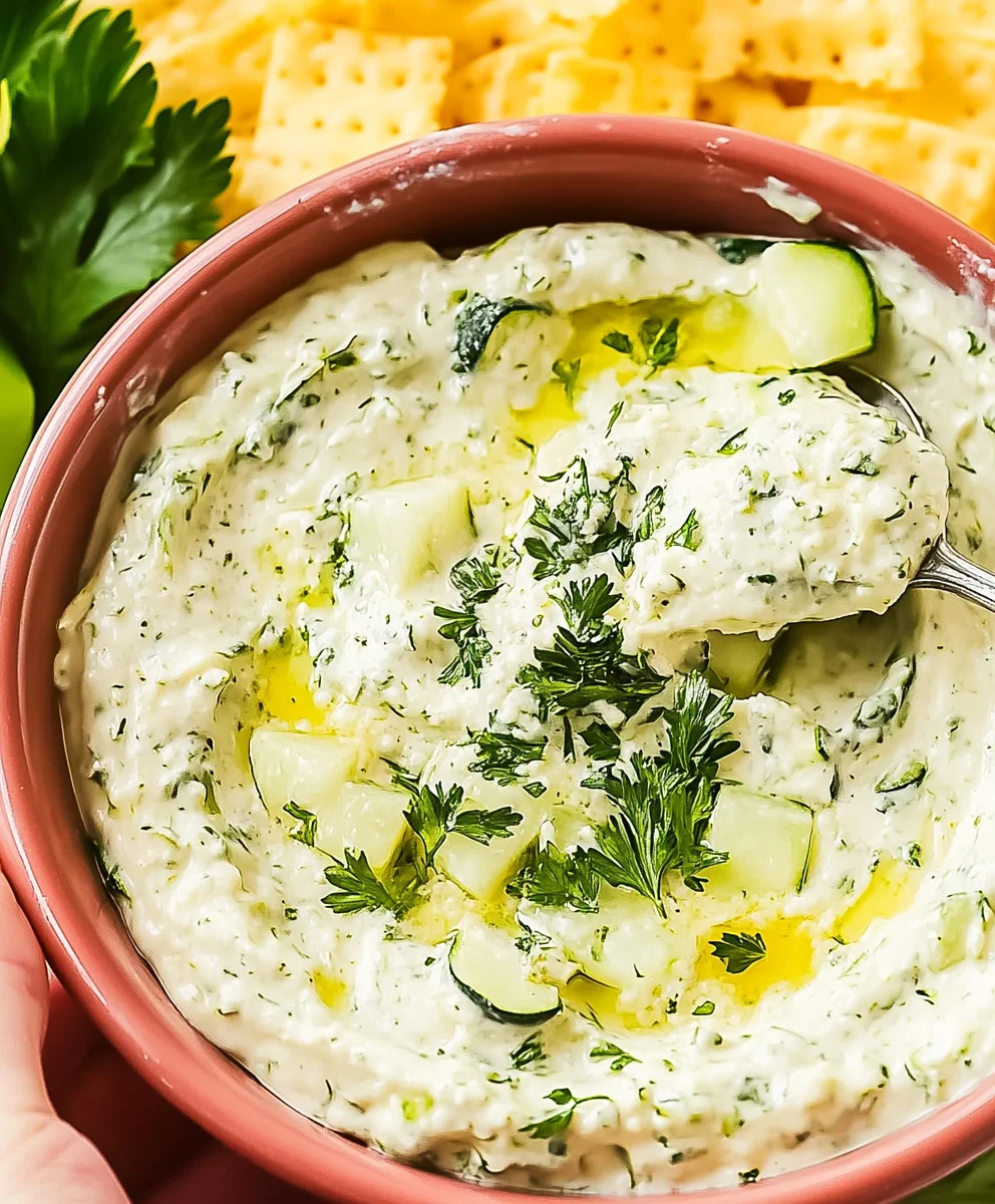creamy zucchini dip with fresh herbs garnish