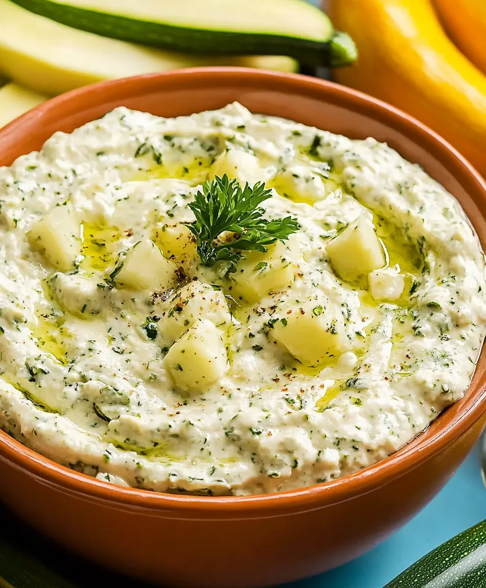 vegan zucchini dip served with assorted veggies