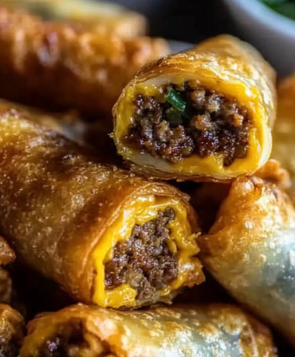 Crispy Cheeseburger Egg Rolls with Melted Cheese Filling