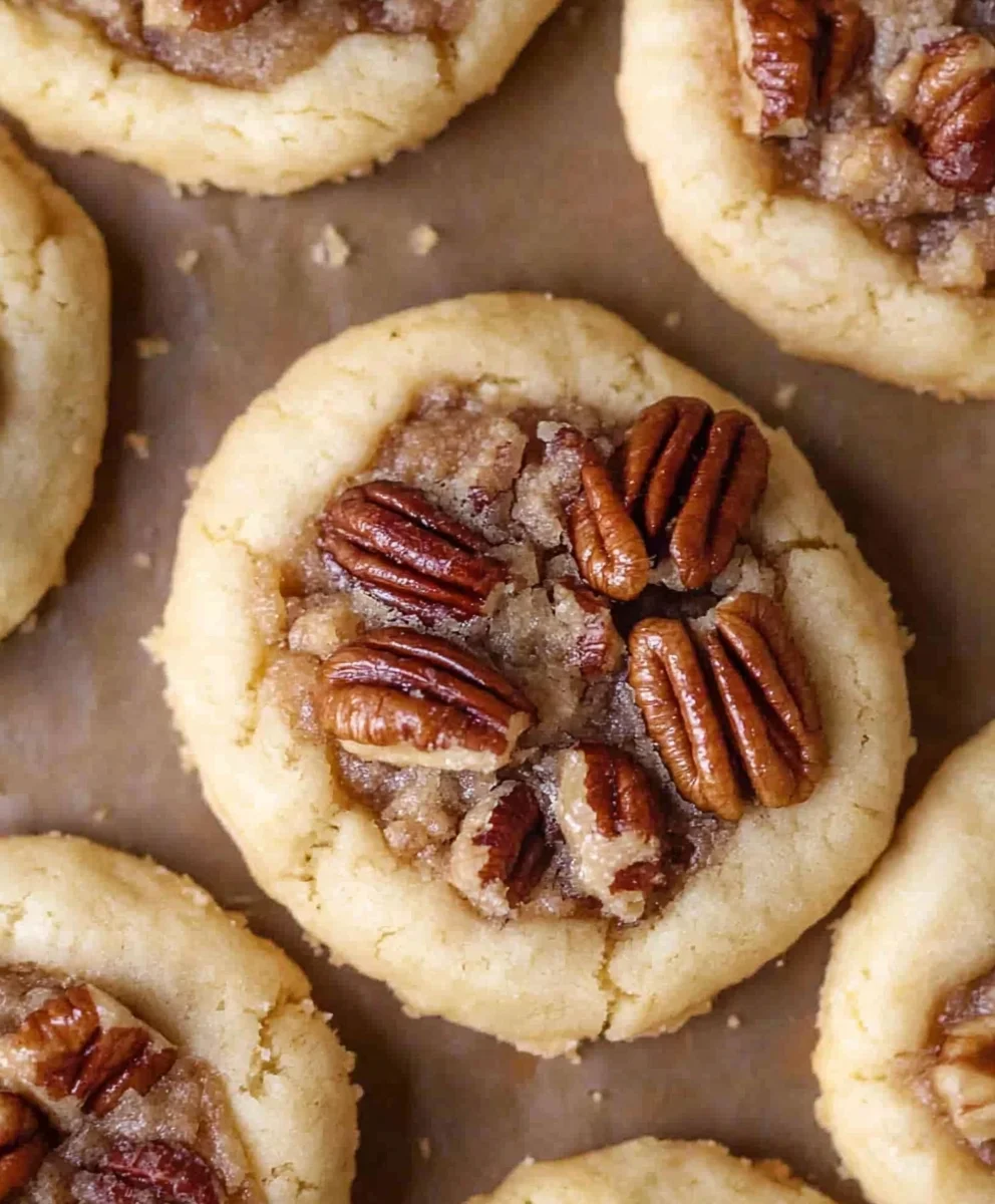 Crumbl Pecan Pie cookies with sugar cookies on a holiday dessert platter