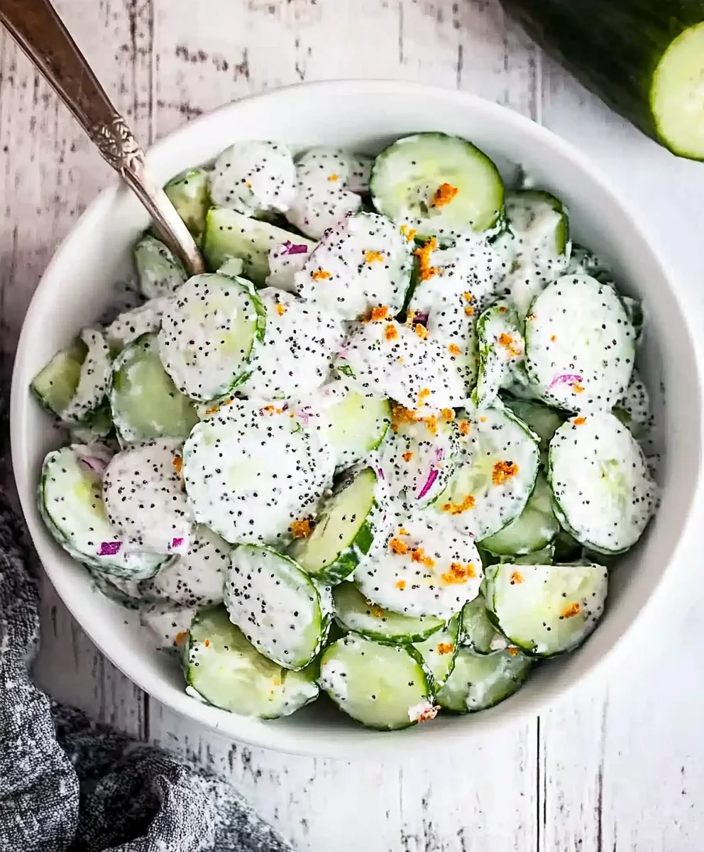 Refreshing cucumber salad with everything bagel seasoning and red onions
