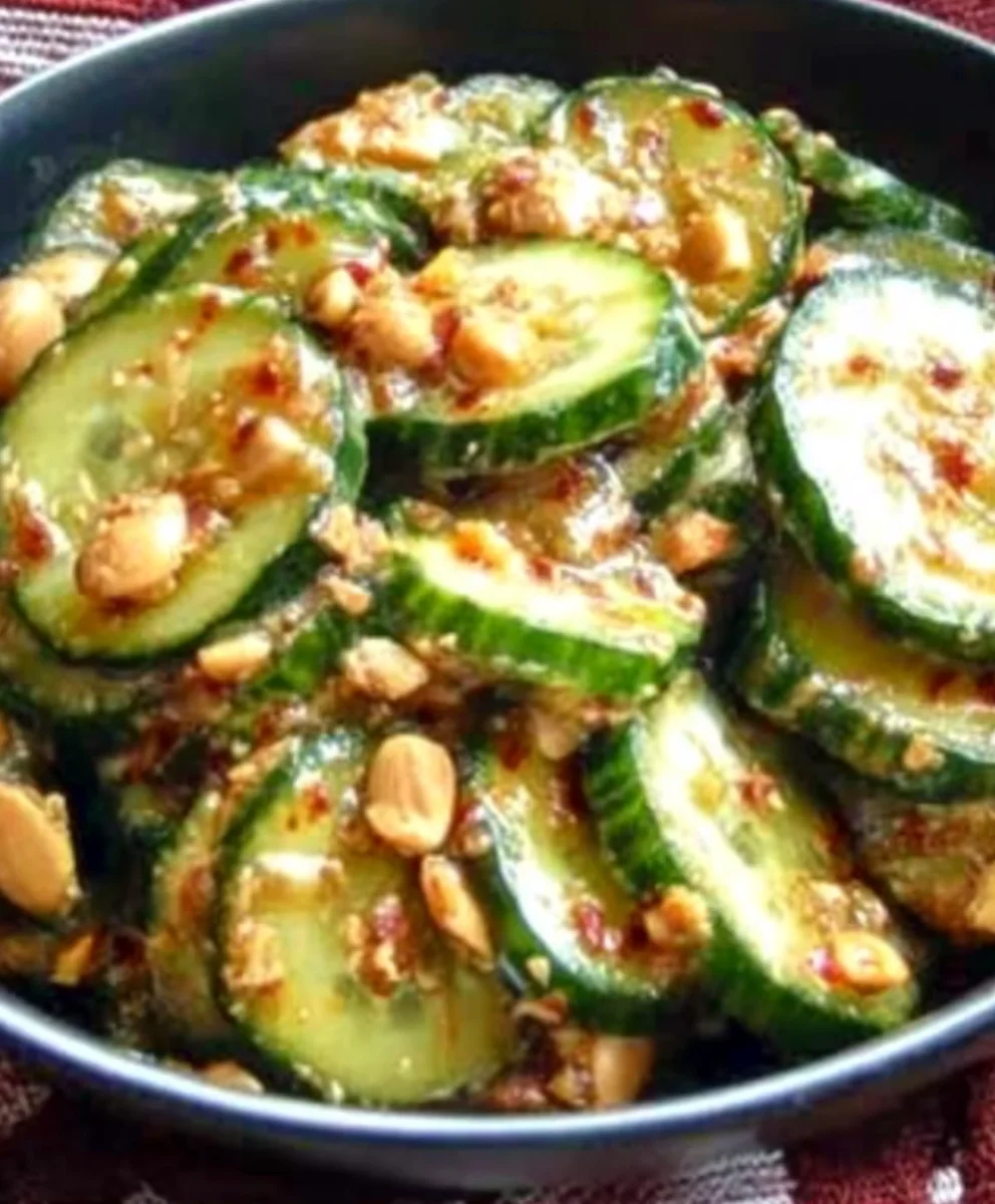 Cucumbers in Spicy Peanut Sauce with Toasted Peanuts