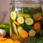 Homemade dill pickle brine recipe in a jar