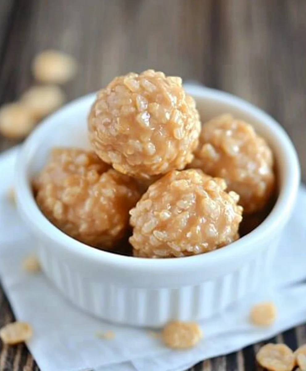 Healthy rice crispy peanut butter dessert balls with a protein twist
