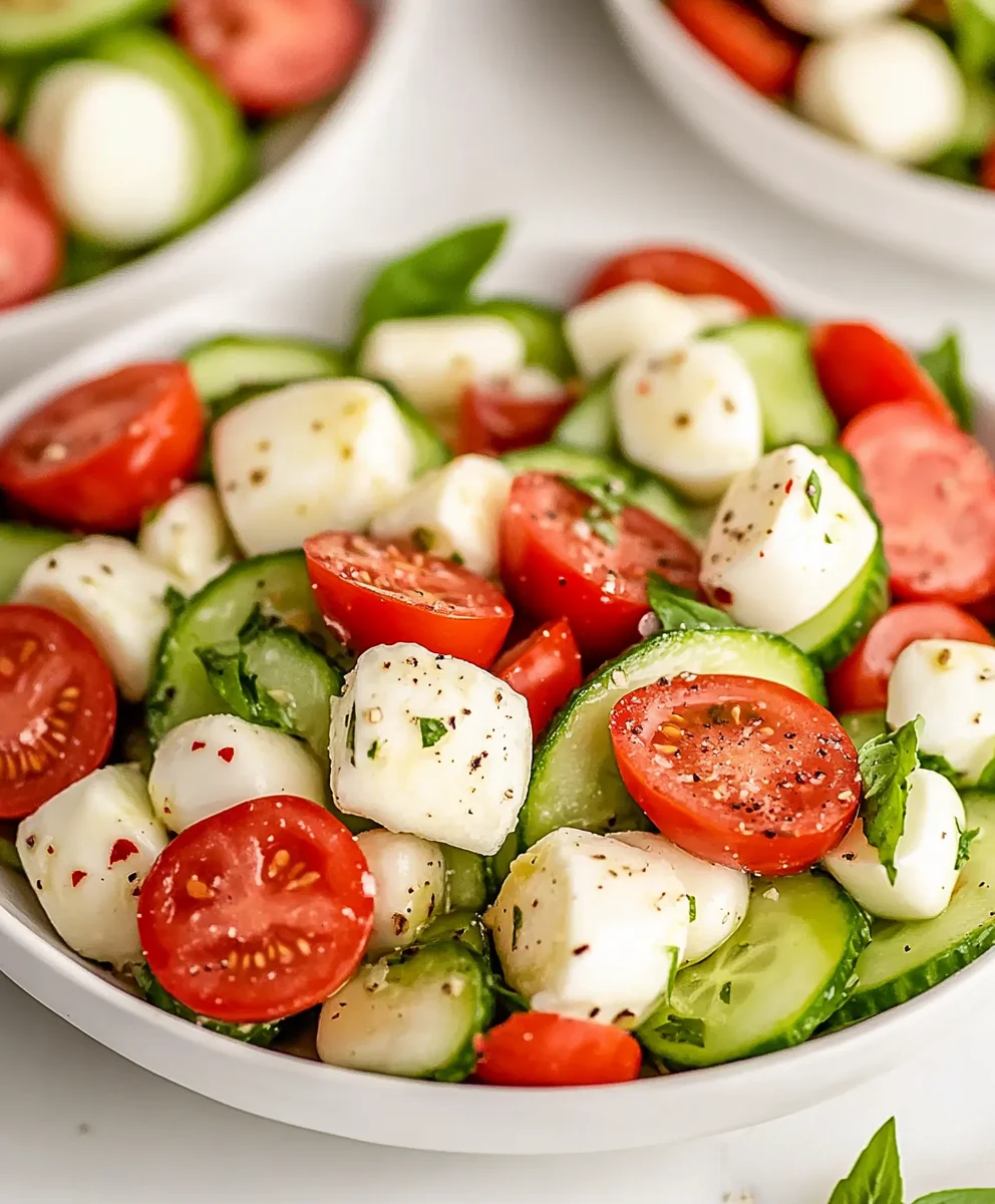 Fresh Cucumber Caprese Salad with Cherry Tomatoes and Mozzarella