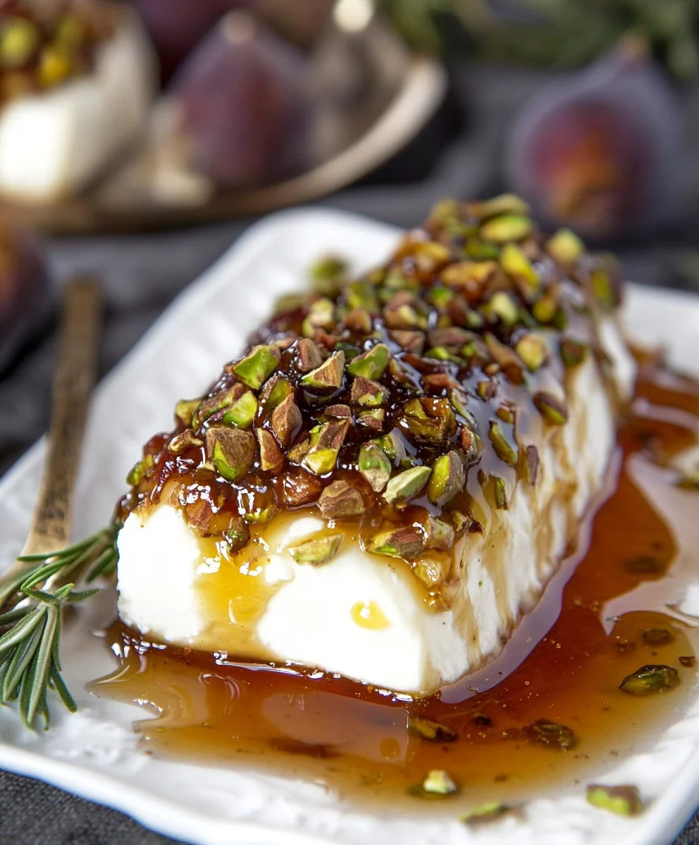 Goat Cheese Fig Honey Appetizer with pistachios and crackers
